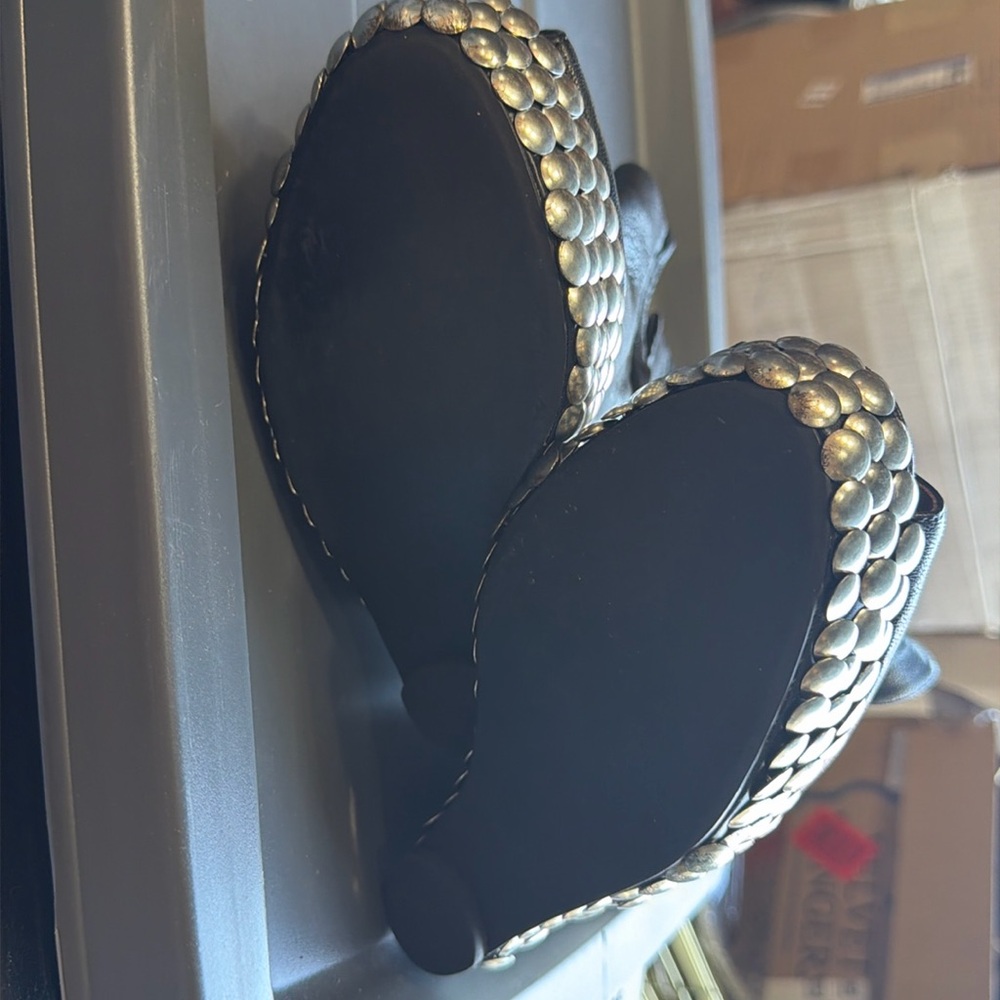 Jeffrey Campbell TICK Black Leather Silver Studded Wedge Booties - Picture 2 of 5